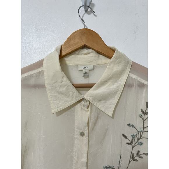 J. Jill Floral Embroidered Semi Sheer Blouse Size 3X Ivory Fairy Whimsical NWT - Picture 9 of 11
